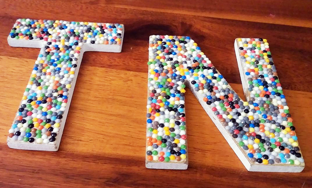 Barbara Linville wooden letters decorated with diamonds