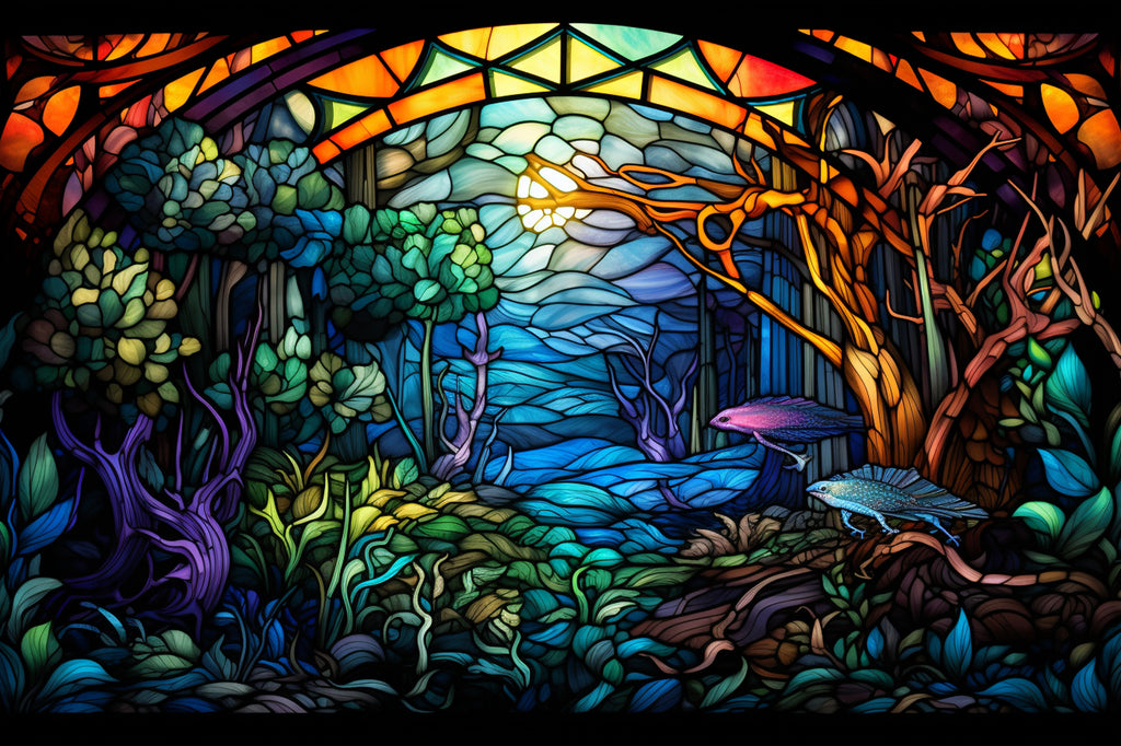 Stained Glass Waterfall Paint By Numbers - PBN Canvas