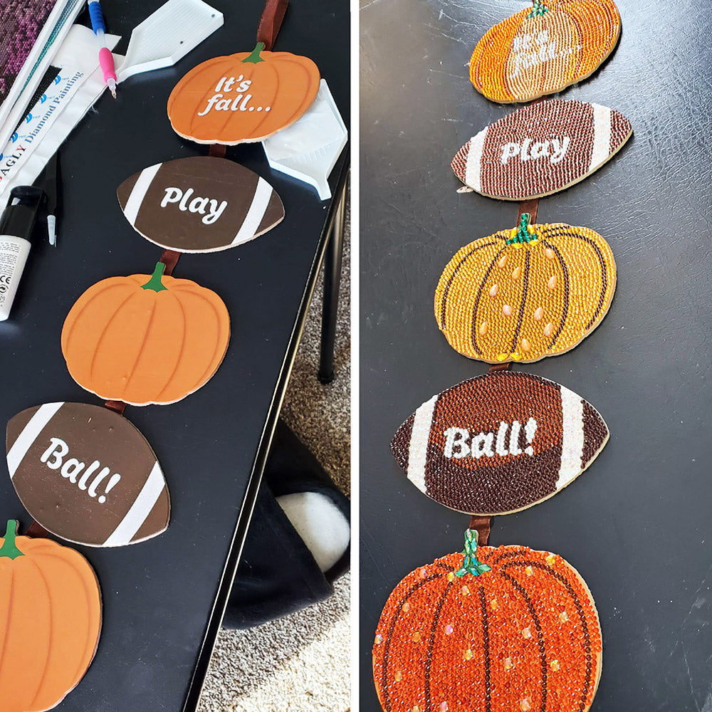 Pumpkins and Footballs that Say "Let's Play Ball" 