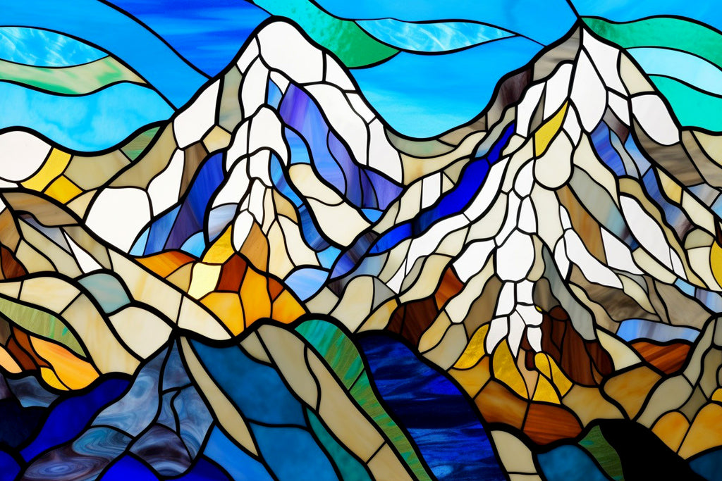 Colorful Mountain Range Stained Glass Official Diamond Painting Kit, Diamond Art