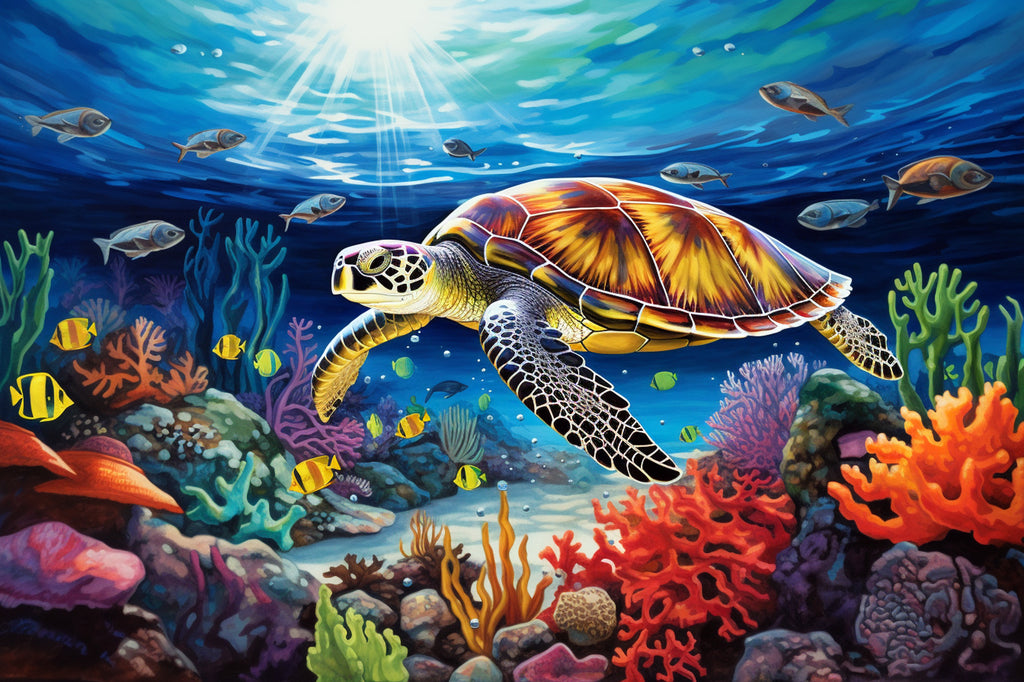 Sea Turtle In Coral Reef Official Diamond Painting Kit, Diamond Art