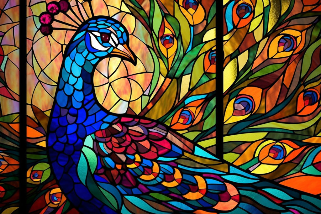Powerful Vibrant Peacock Stained Glass Official Diamond Painting Kit, Diamond Art