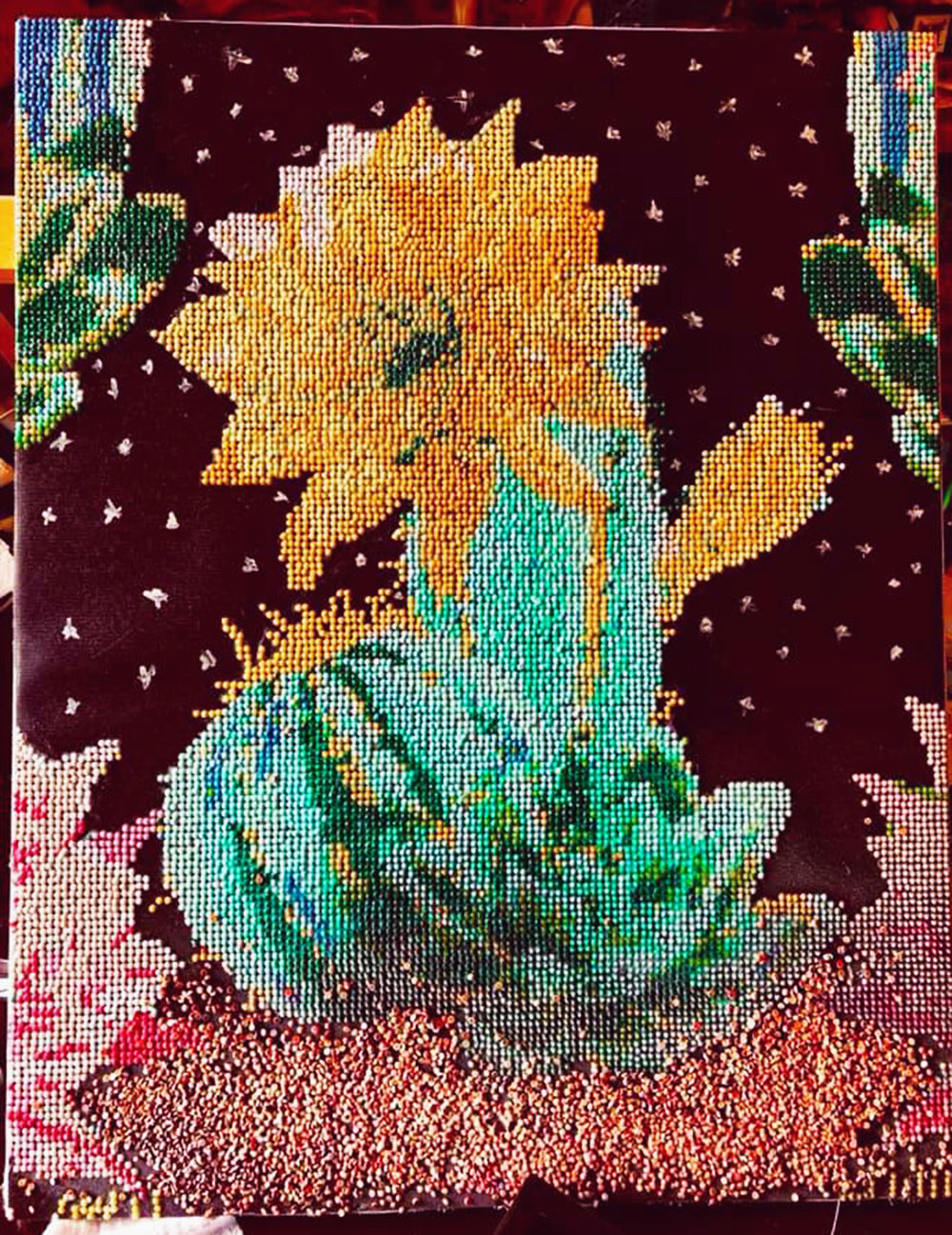 Cactus Painting with Diamond Embellishments  