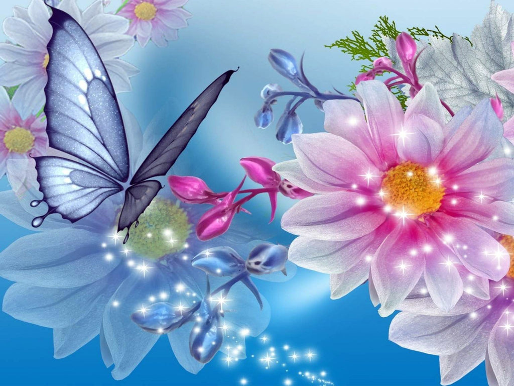 Flowers And Butterfly - Diamond Painting Kit
