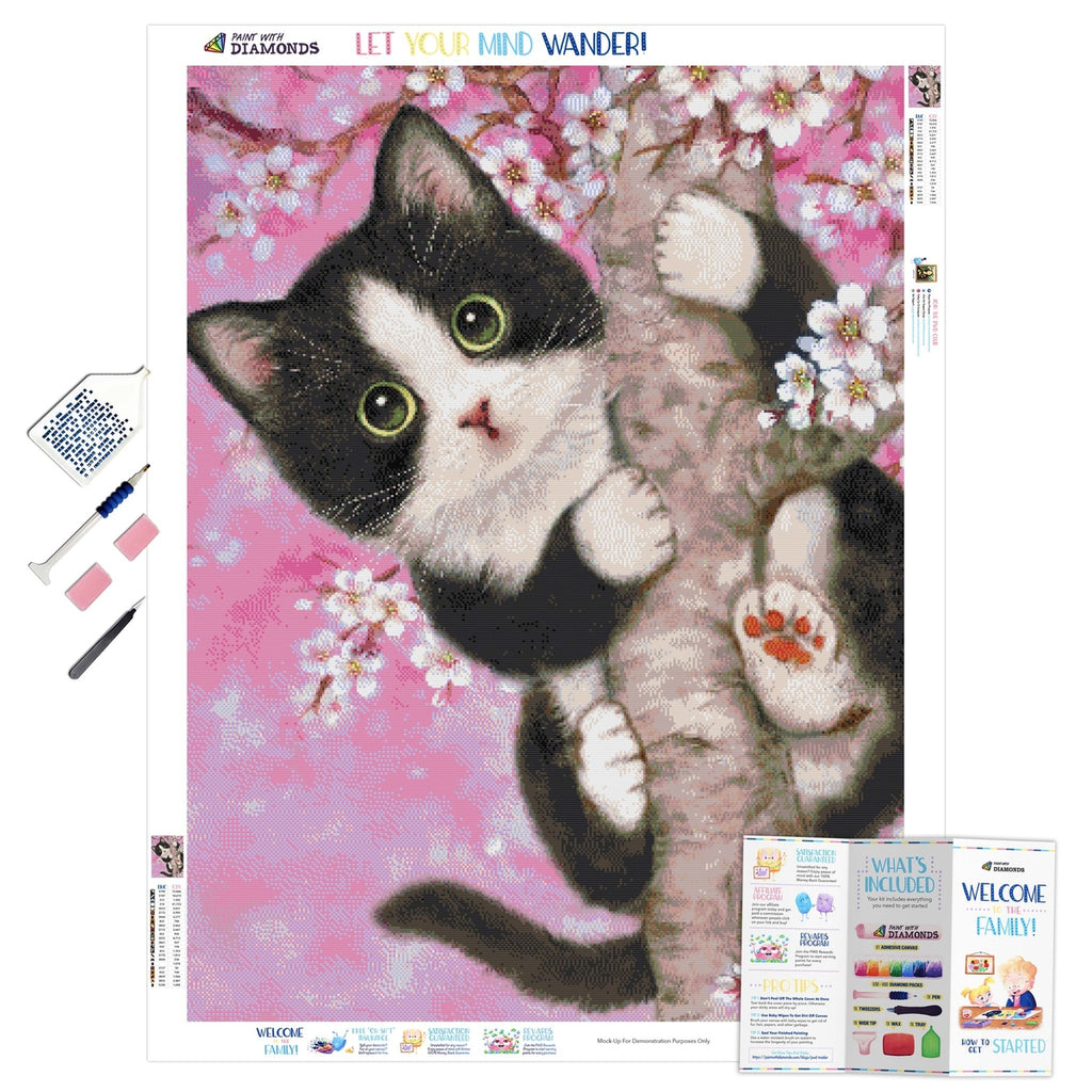 Diamond Painting Kit ,cat Kitten With Flowers Peonies Crown