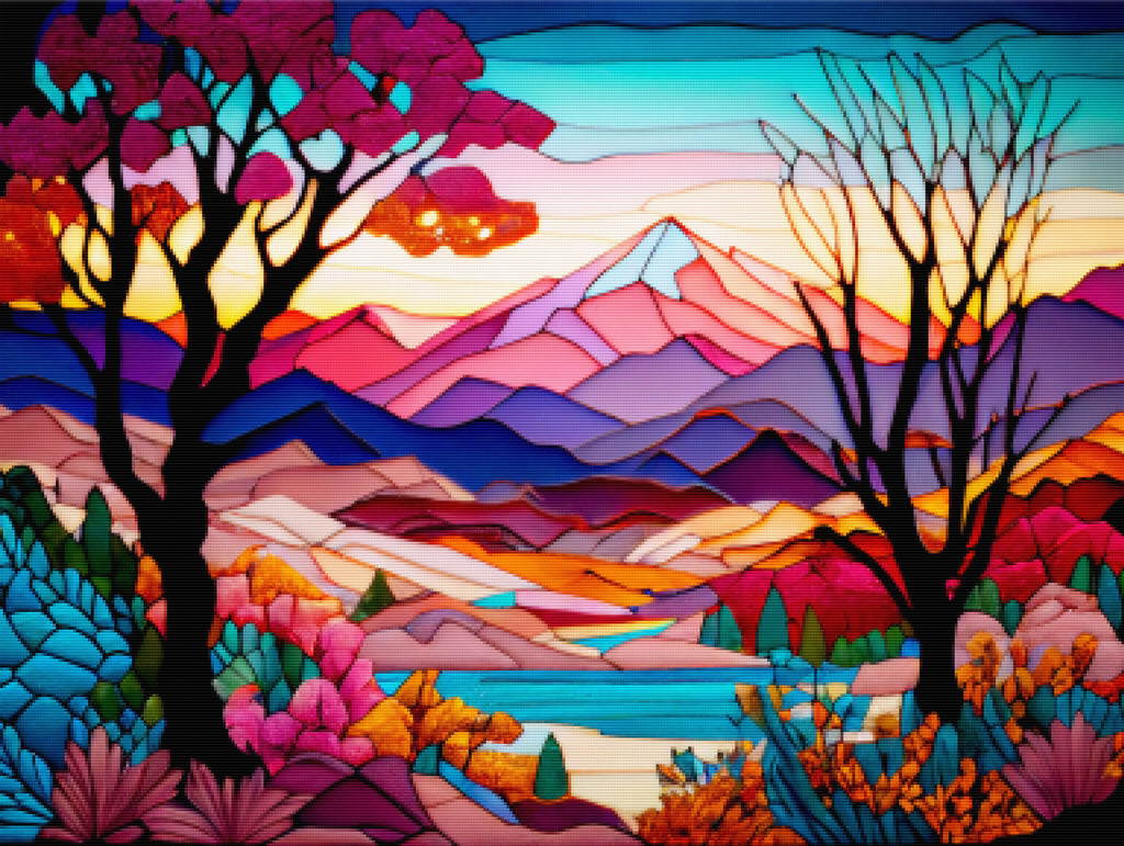 Colorful Mountain Range Stained Glass Official Diamond Painting Kit ...