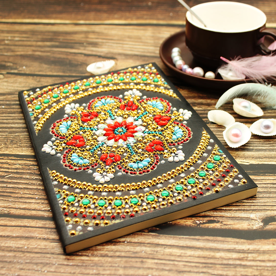 'Red Floral Mandala' Diamond Painting Journal (Partial Drill Cover