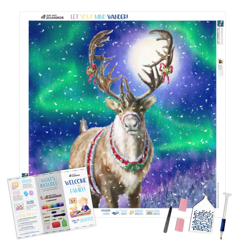 Christmas Deer Diamond Painting Set by Wizardi. WD304 Diamond Art Kit.  Small Diamond Painting Kit 