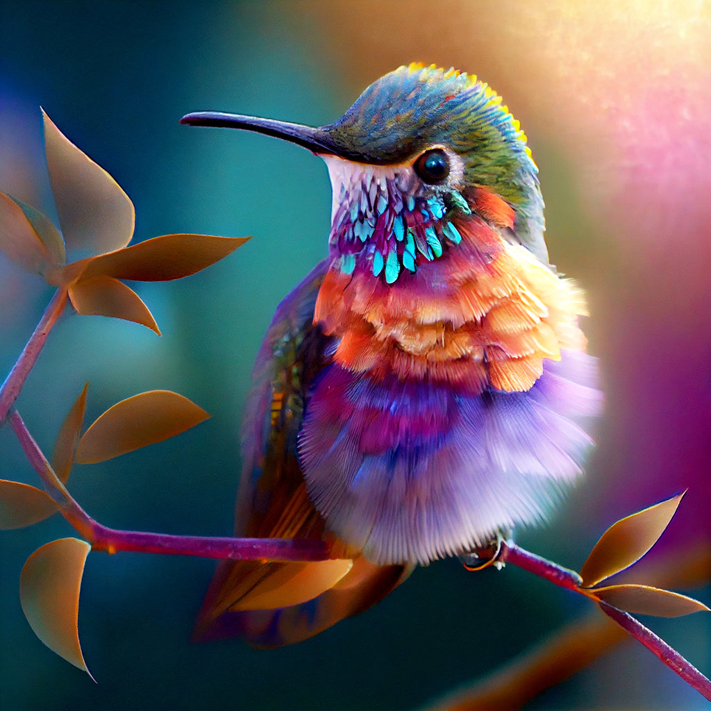 Rainbow Border Hummingbird 40*30cm(canvas) full round drill diamond painting