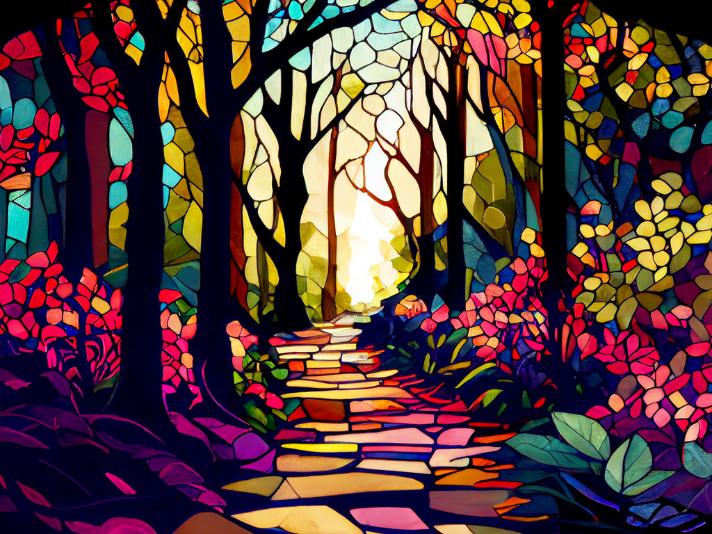 Stained Glass Woodland Path Official Diamond Painting Kit