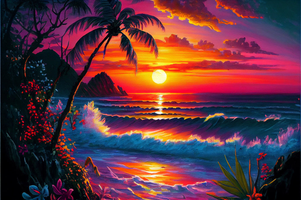 IPISSOI Diamond Painting Ocean Tropical Palm Tree Coastal Beach Sunset Kit  for Adults Full Round Drill Diamond Art Painting by Number Kits Gem Art