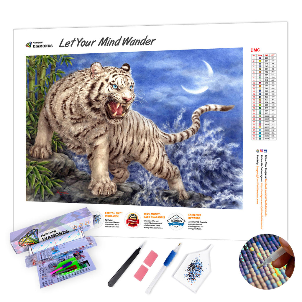 Moonlit White Tiger Family Paint with Diamonds - Goodnessfind