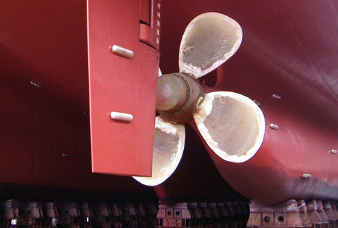 Ship's rudder and bronze propeller