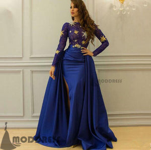 long sleeve blue formal dress