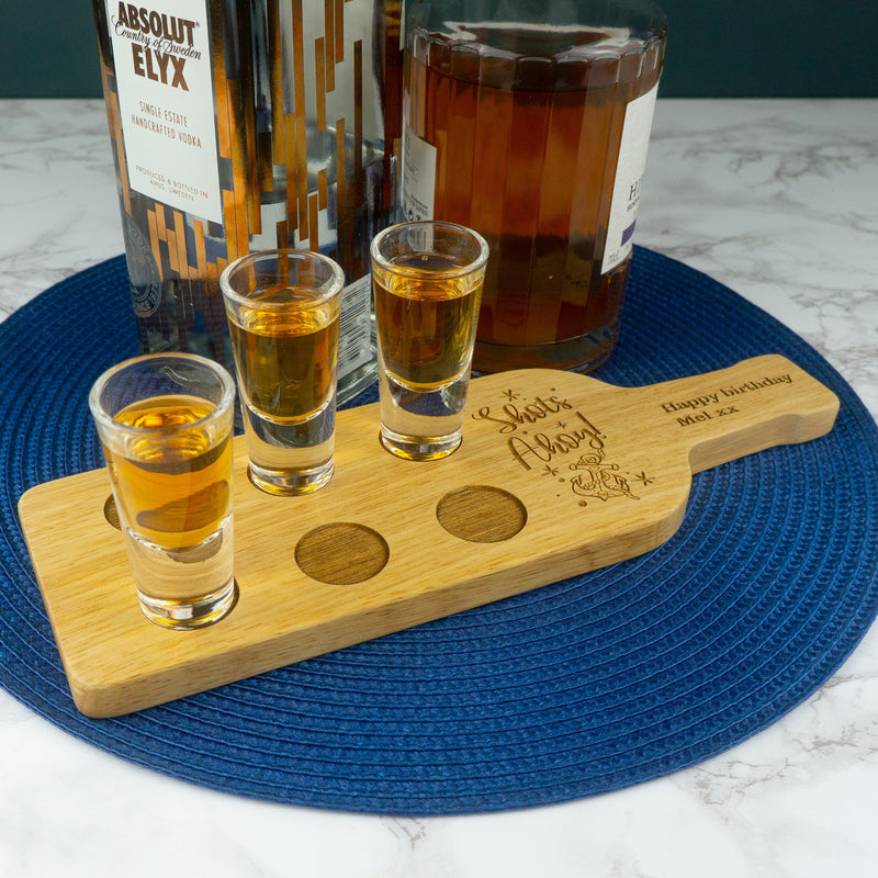 Personalised shot board and glasses. Barware home pub accessory ...