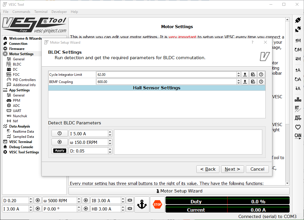 bldc tool setup uart