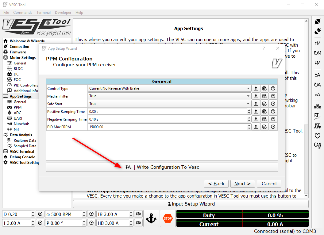 ppm bldc tool settings