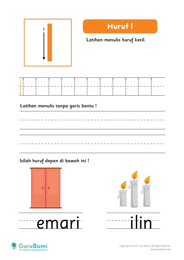 Latihan menulis Huruf L-l - Guru Bumi