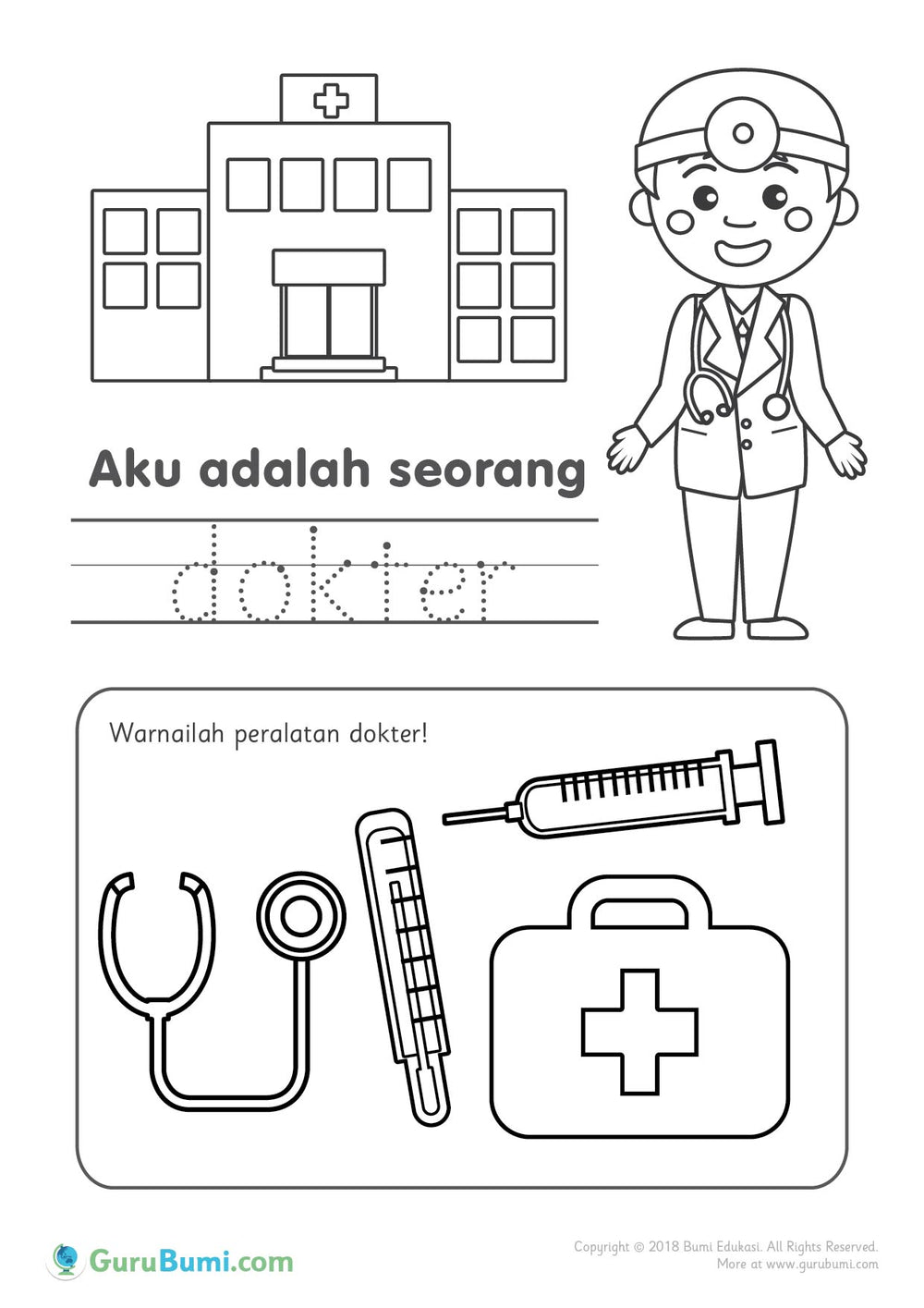 Mewarnai Menulis-Profesi Dokter - Guru Bumi