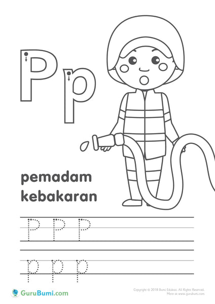 Mewarnai Menulis-Profesi Pemadam Kebakaran - Guru Bumi