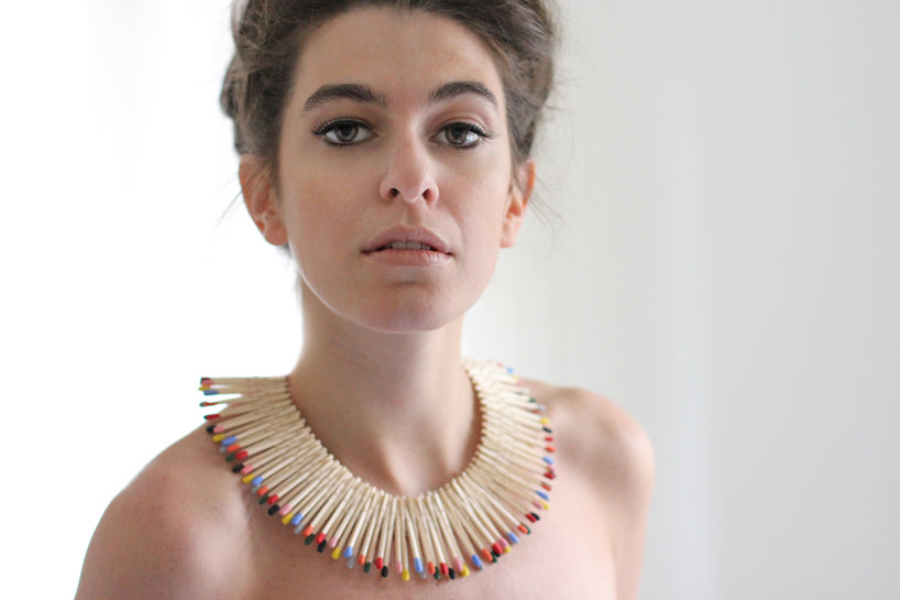 lula wearing vanina's fireworks necklace - cease-fire collection