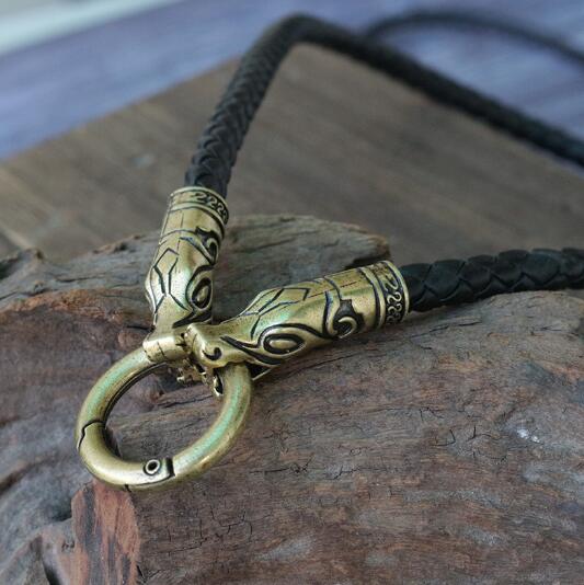 Viking Bronze/Silver Circle Clasp Necklace Brown/ Black Cord or Steel ...