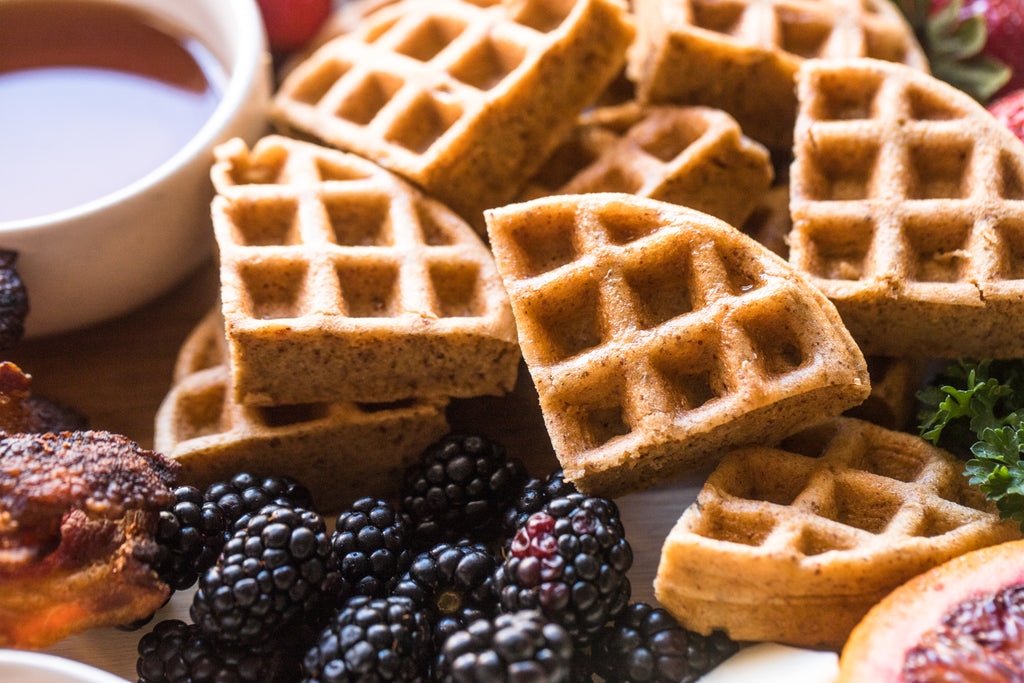 waffles on a breakfast board