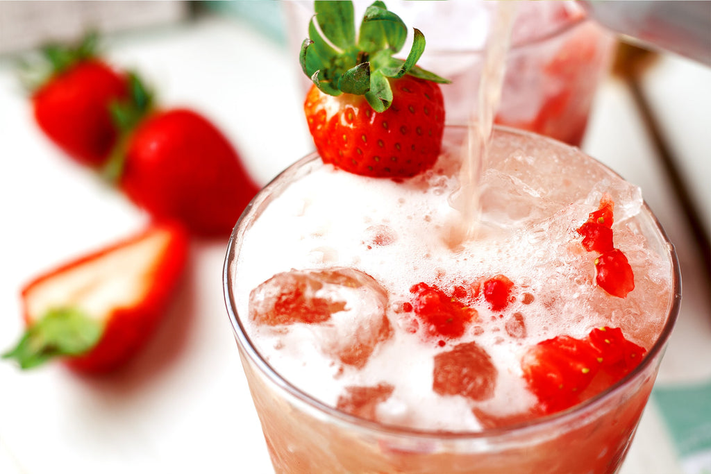 Closeup of a Strawberry Rosé mocktail.