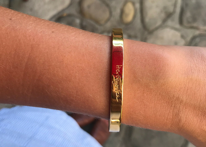 @Vanjaja wears her Croatian birth city in her sister's handwriting on her Custom Medium Classic Cuff.