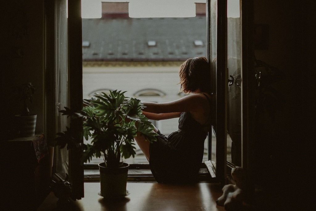 Woman sitting in window