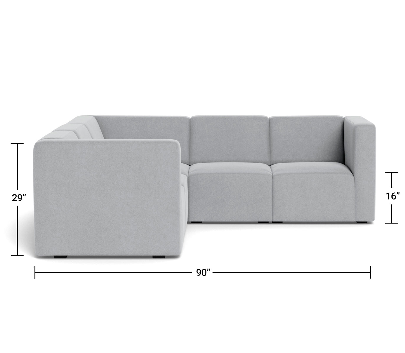 The Bruce Sectional 4-seat + corner Dimensions Front View