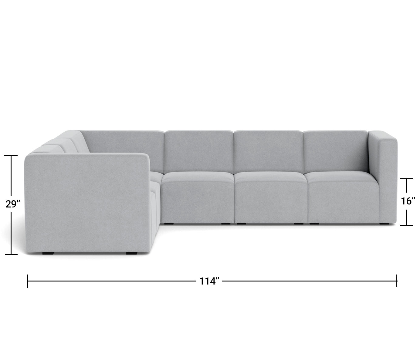 The Bruce Sectional 5-seat + corner Dimensions Front View