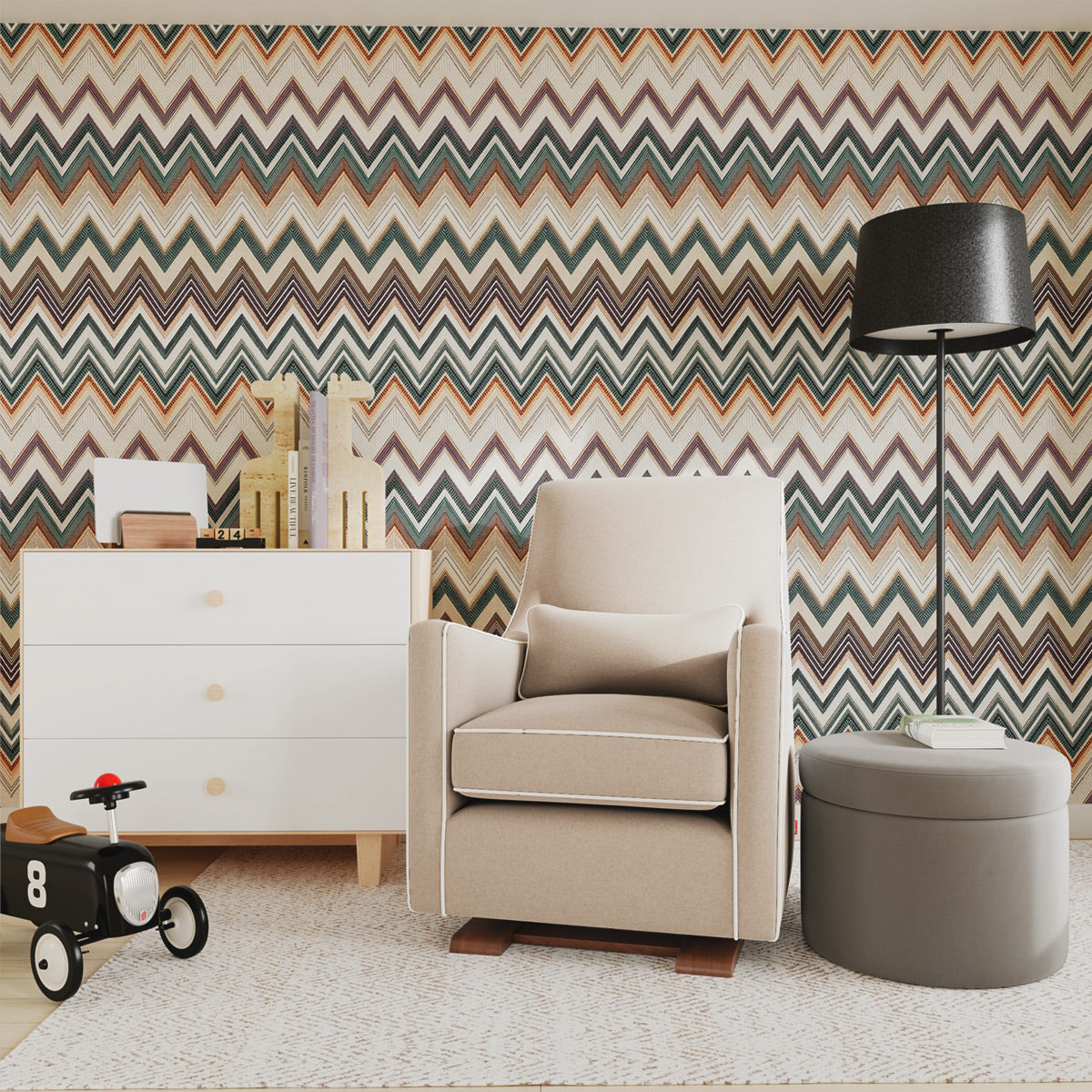 Luxury pieces created to last and live well beyond the nursery. Luca Glider in Oatmeal Italian Wool in Boy's Nursery