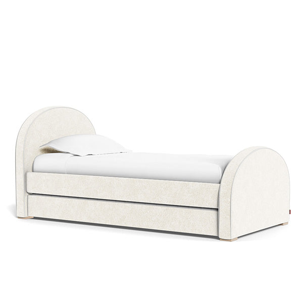 Twin or Full Luna Bed in White Faux Sheepskin