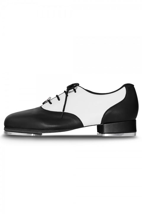 black white tap shoes
