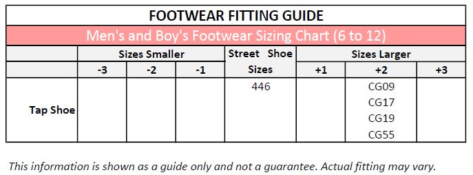 Tap Shoe Size Chart