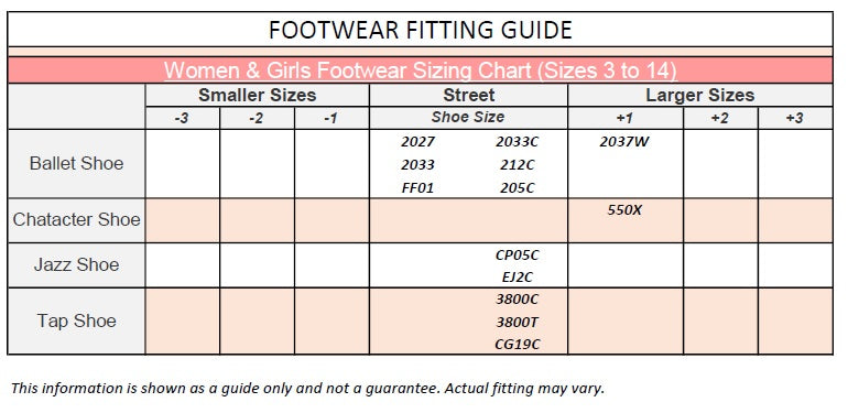 capezio hanami size chart