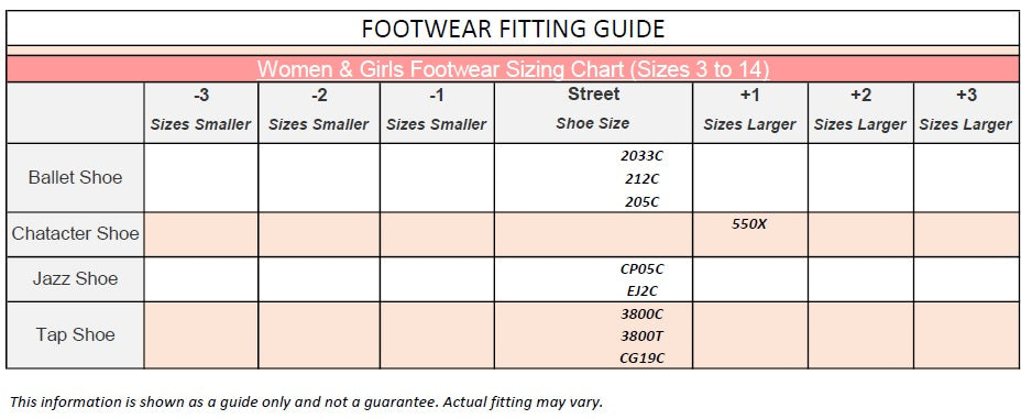 capezio tap shoe size chart