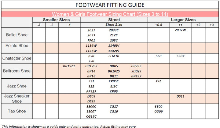 capezio jazz shoe sizing