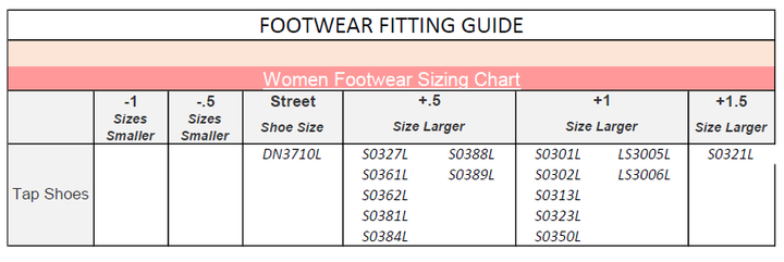 Bloch Tap Shoes Size Chart