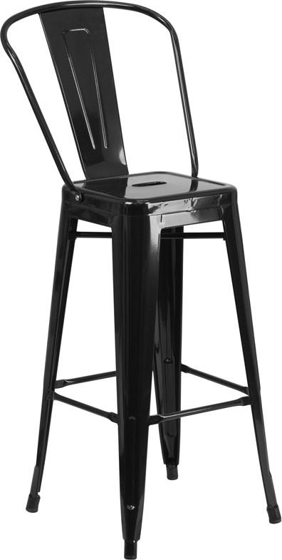 Flash Furniture 30" High Metal Indoor-Outdoor Barstool with Back, Multiple Colors