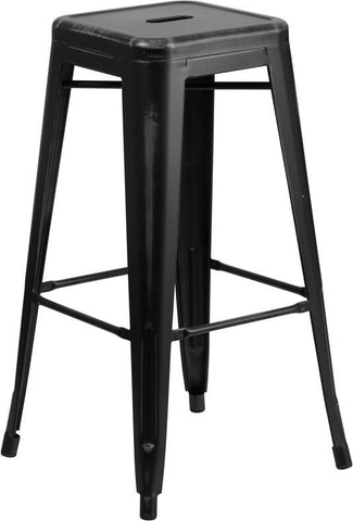 Flash Furniture ET-BT3503-30-BK-GG 30'' High Backless Distressed Black Metal Indoor Barstool