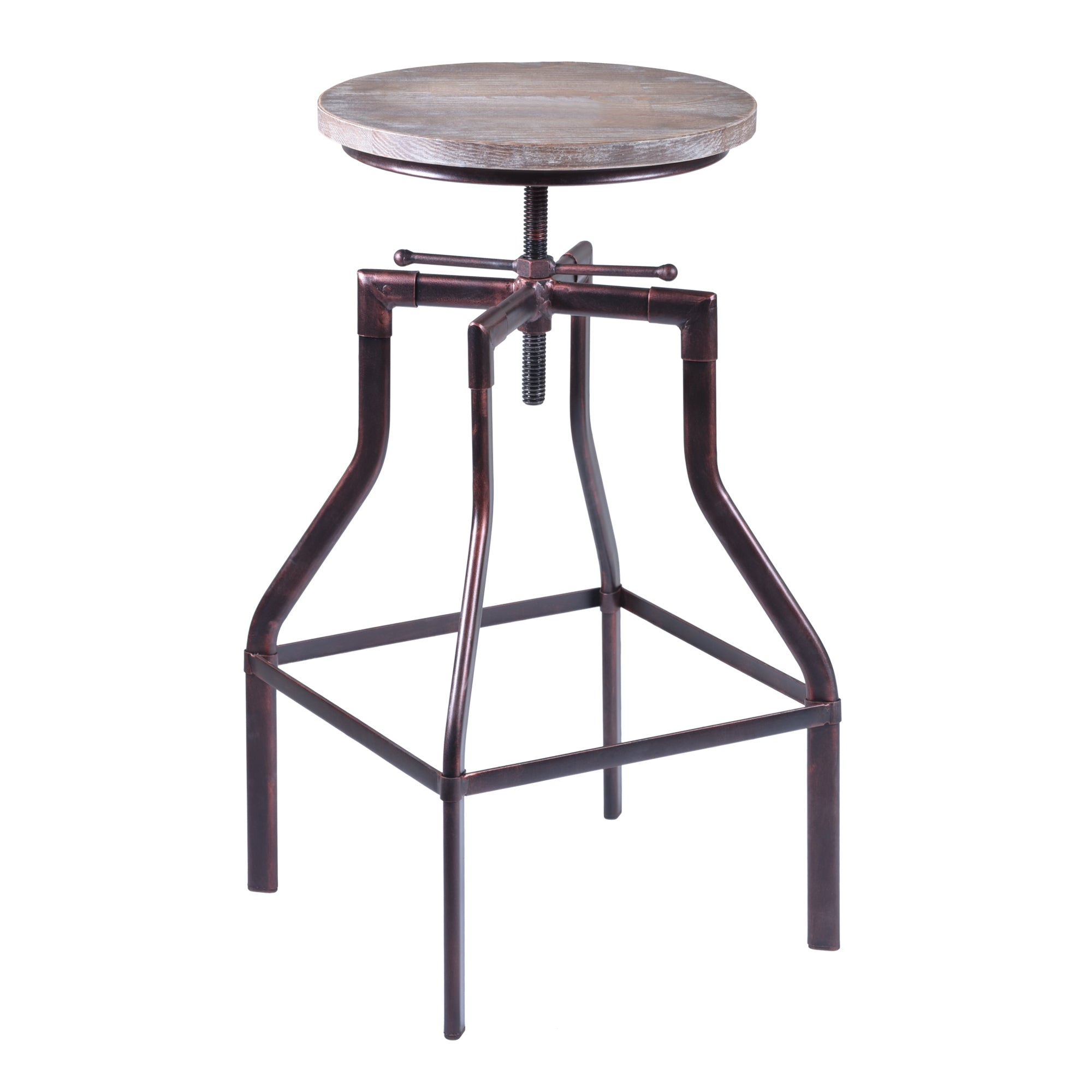Armen Living Lccostcowo Concord Adjustable Swivel Barstool In Industrial Copper Finish With Ash Pine Wood Seat
