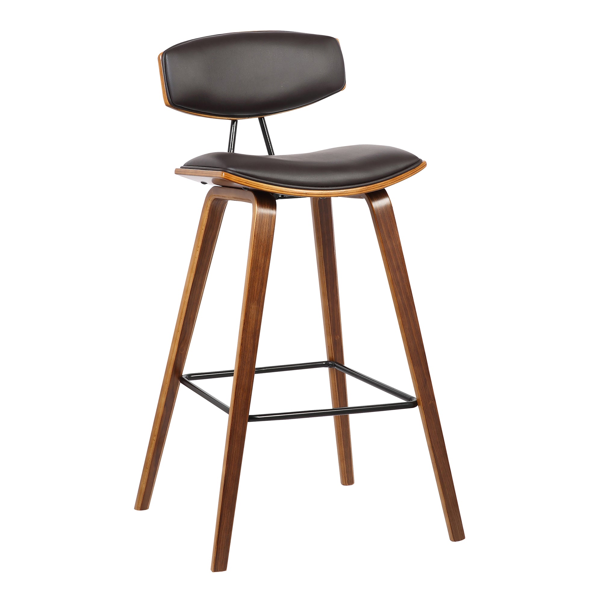 Armen Living Lcfobawabr26 Fox 26" Mid-century Counter Height Barstool In Brown Faux Leather With Walnut Wood