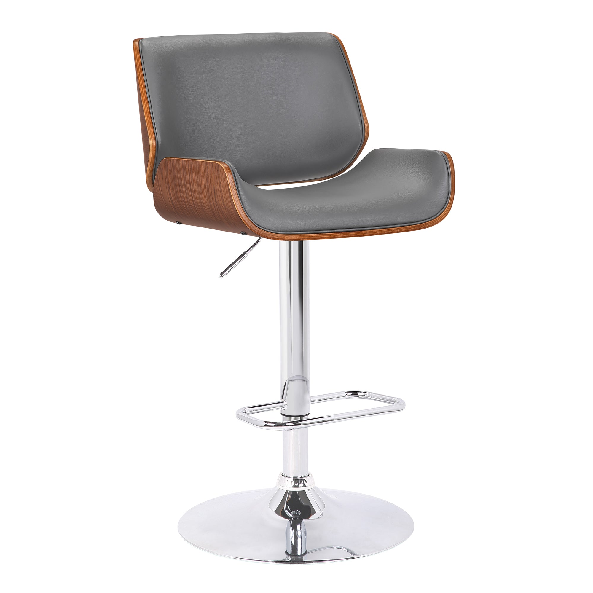 Armen Living Lcloswbagrwa London Contemporary Swivel Barstool In Grey Faux Leather With Chrome And Walnut Wood