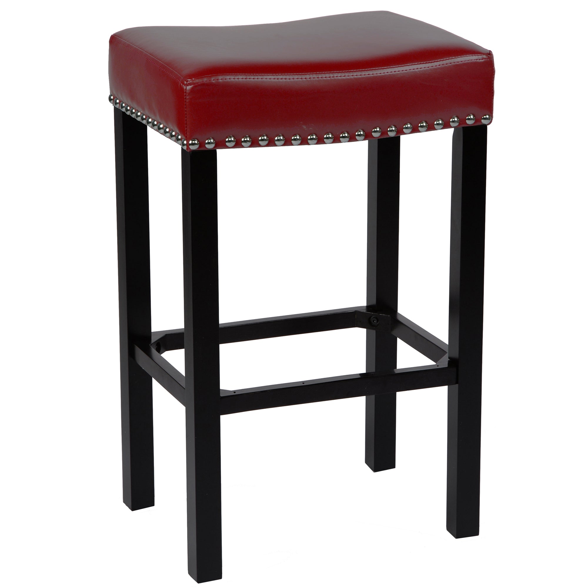 Armen Living Lcmbs013bare26 Tudor 26" Backless Stationary Barstool In Red Bonded Leather With Chrome Nailhead Accents