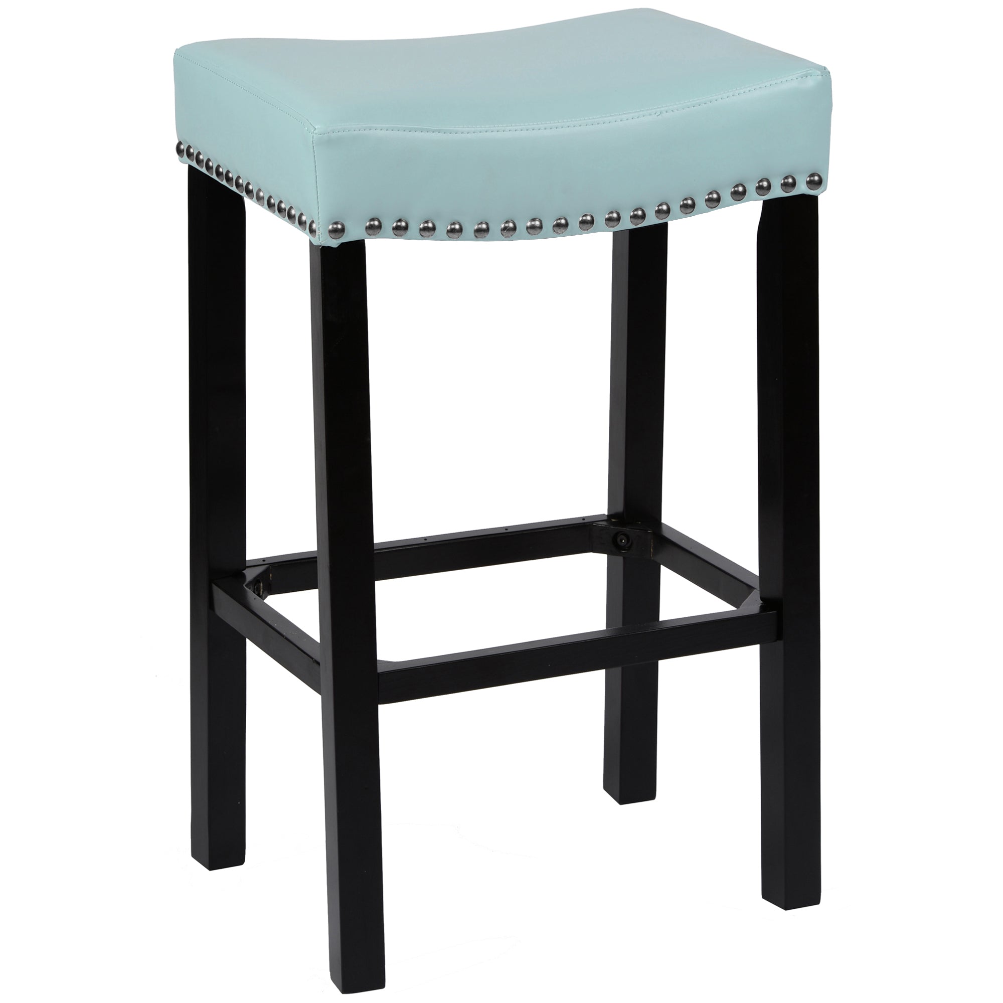Armen Living Lcmbs013basb26 Tudor 26" Backless Stationary Barstool In Sky Blue Bonded Leather With Chrome Nailhead Accents