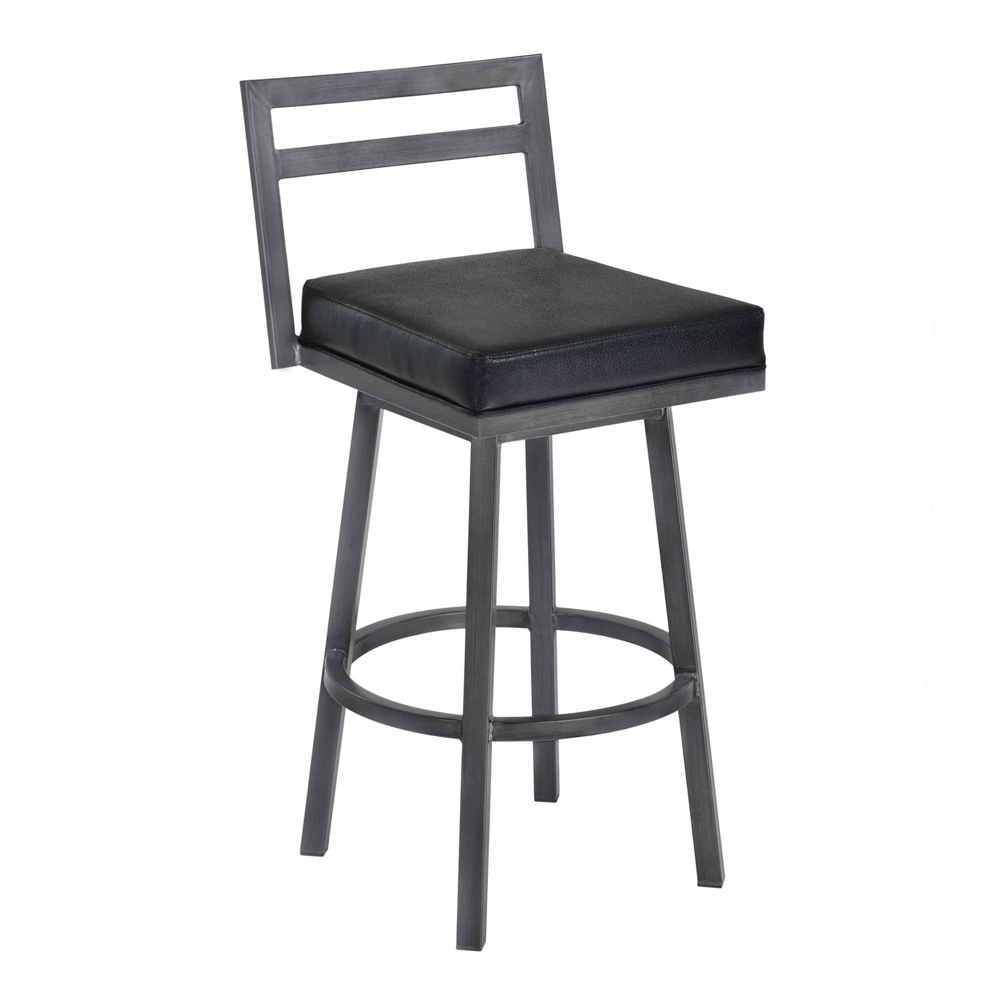 Armen Living Lcmobamfbl26 Moniq 26" Counter Height Metal Swivel Barstool In Ford Black Faux Leather And Mineral Finish