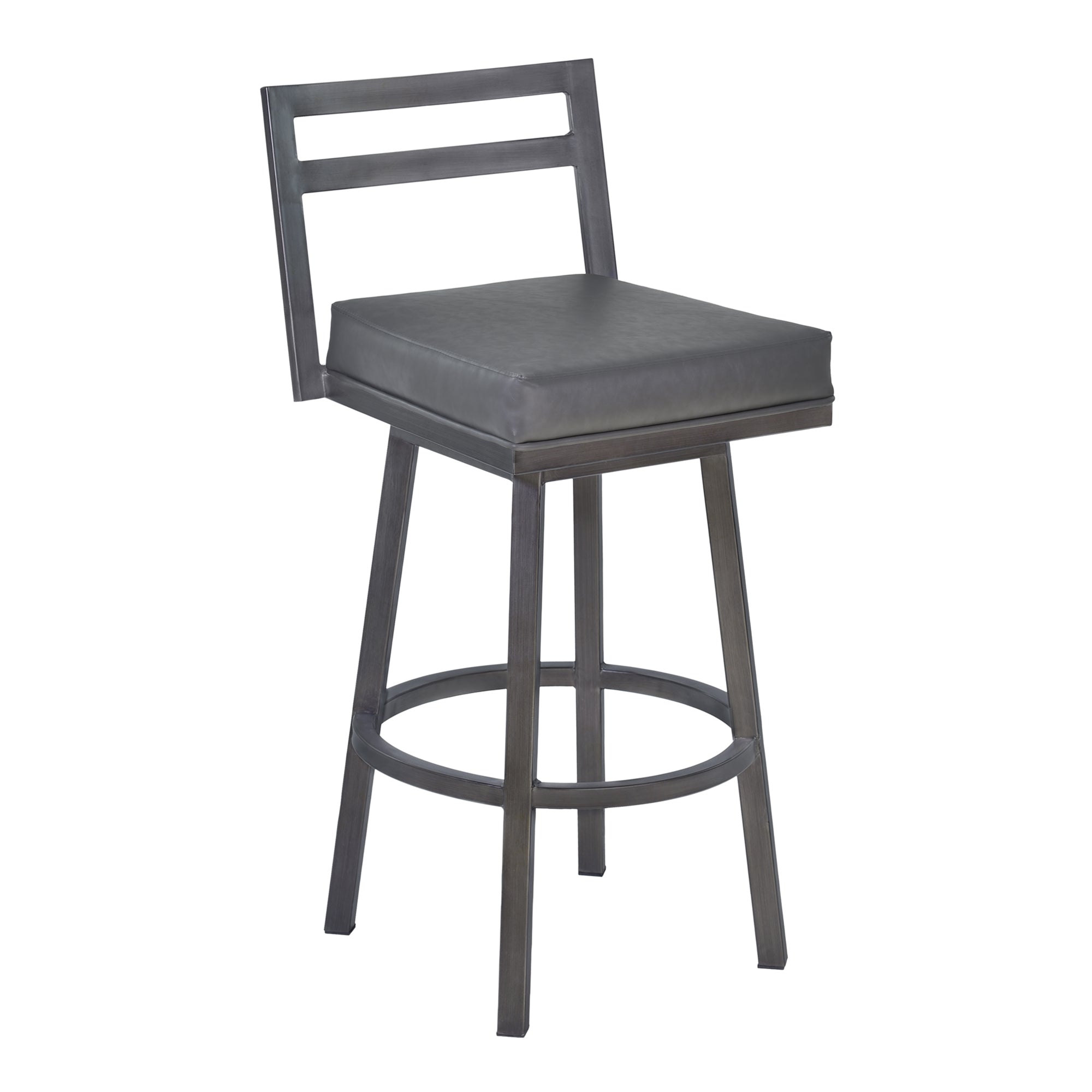 Armen Living Lcmobavg26 Moniq 26" Counter Height Metal Swivel Barstool In Vintage Grey Faux Leather And Mineral Finish