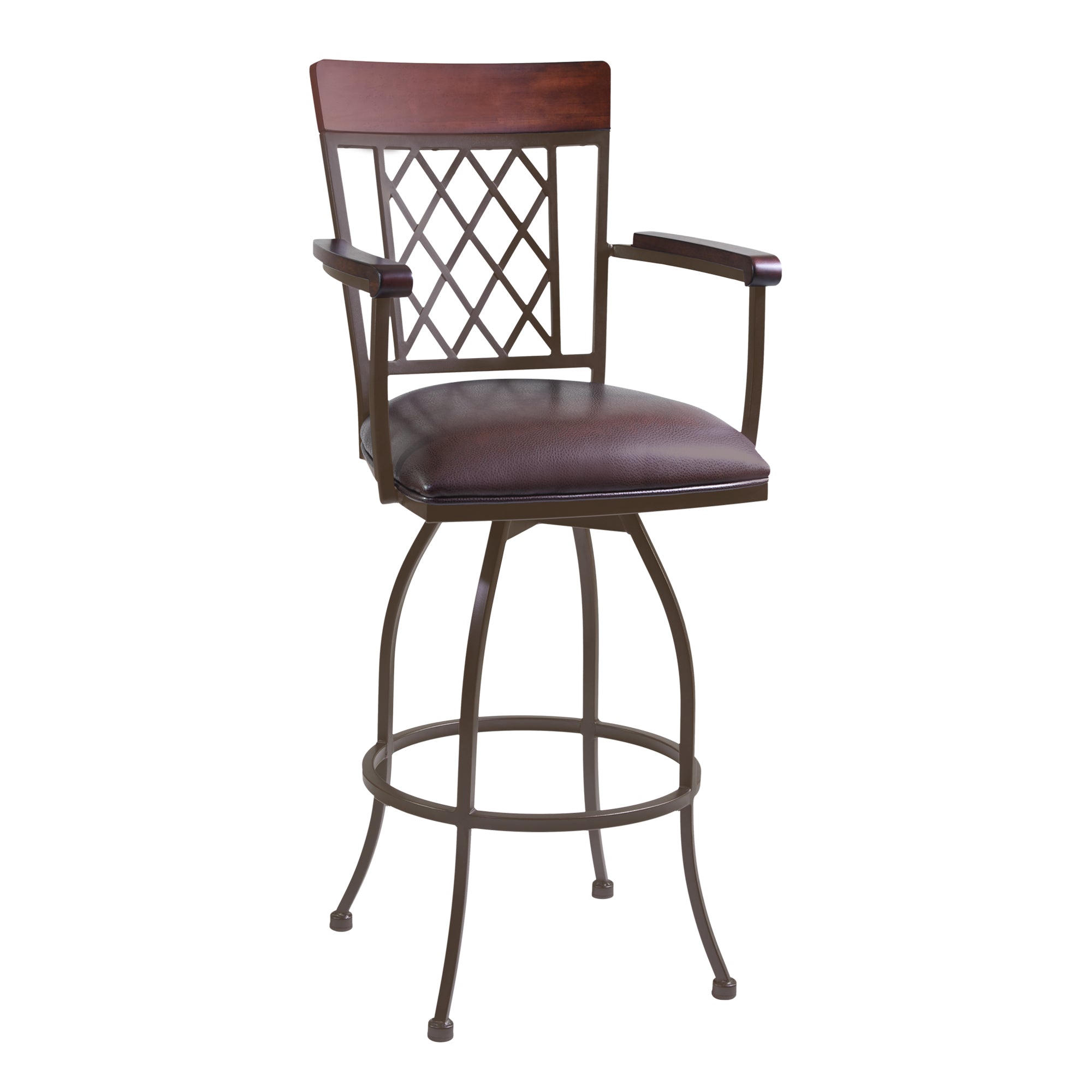 Armen Living Lcna30arbabr Napa 30" Bar Height Arm Barstool In Auburn Bay Finish With Brown Faux Leather